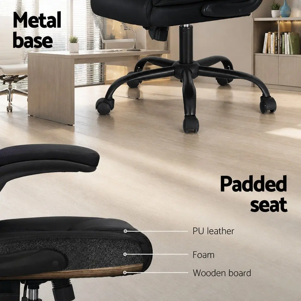 Massage Office Chair Mid Back Faux Leather Lumbar 2-Point Vibration Black Swivel