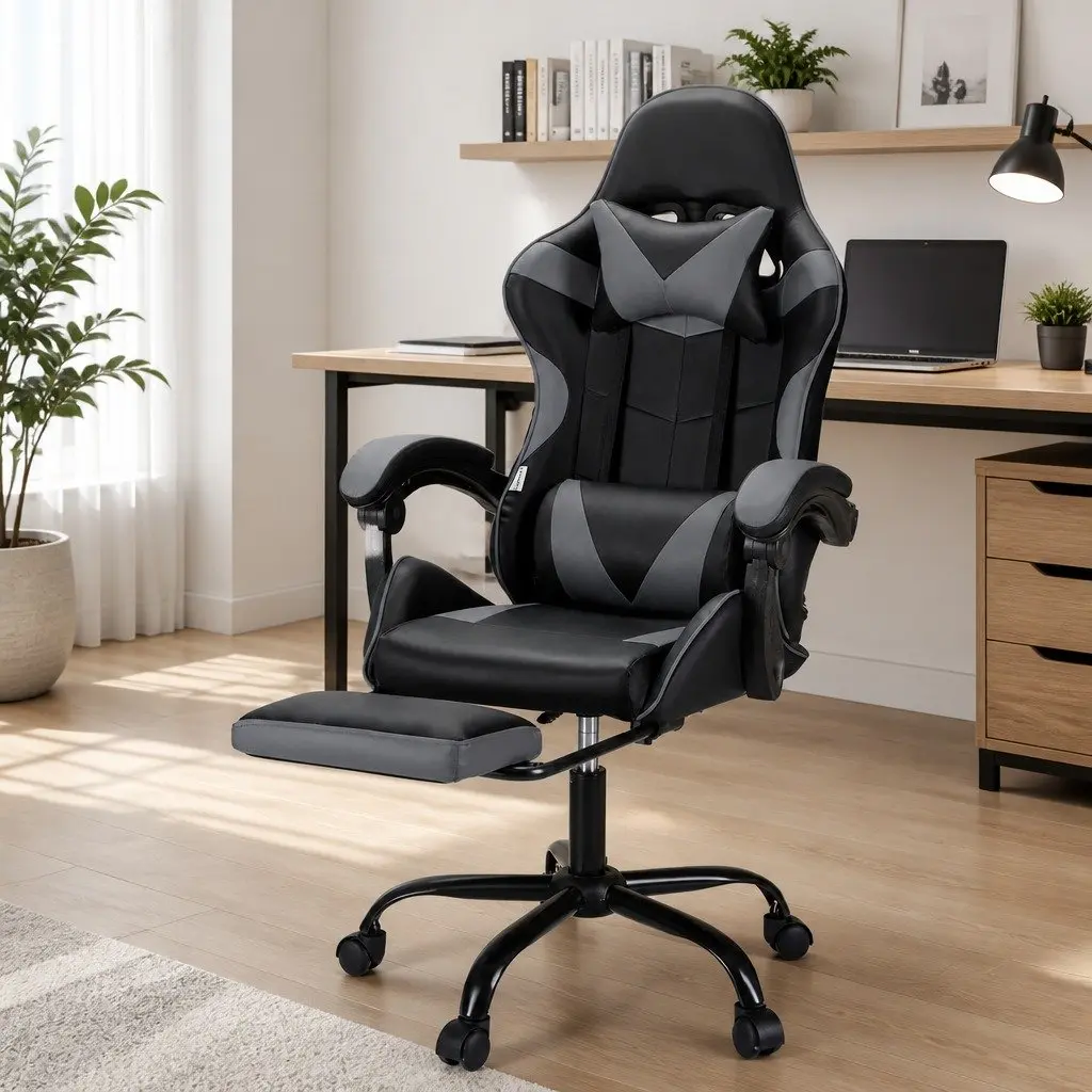Massage Gaming Office Chair with Footrest Ergonomic Design 360 Degree Rotating