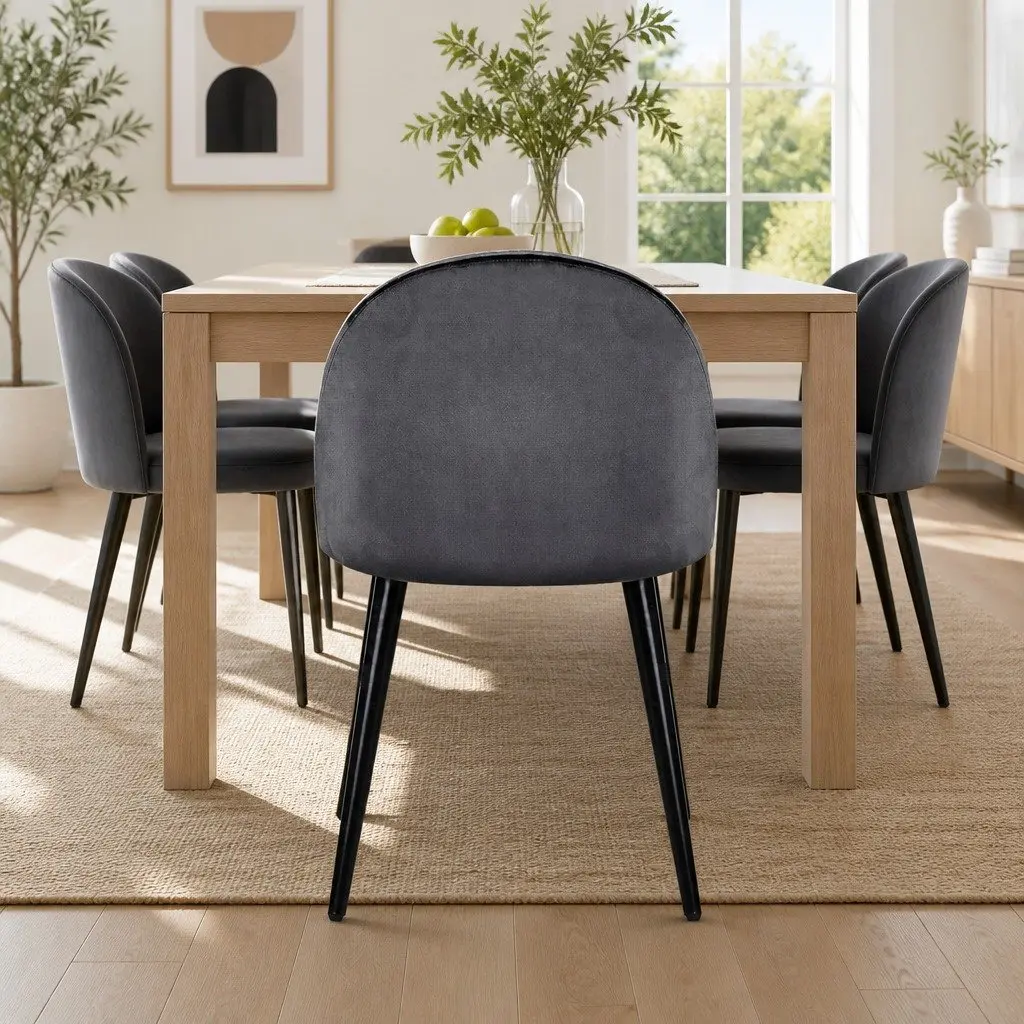 Dining Chairs Set of 2 Velvet Curved Seat Dark Grey Iron Legs Modern Stylish
