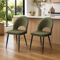 Dining Chairs Set of 2 Velvet Green Padded Seat Plywood Frame Kitchen Furniture