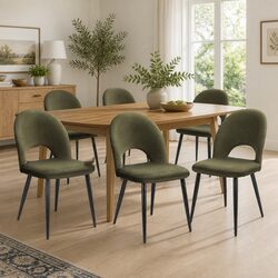 Dining Chairs Set of 6 Green Velvet Padded Seat Kitchen Dining Room Furniture