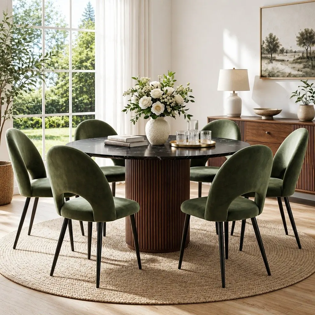Dining Chairs Set of 6 Velvet Padded Seat Green Kitchen Dining Room Furniture