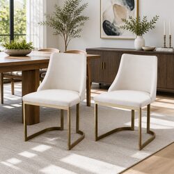 Dining Chairs Set of 2 Linen Fabric Padded Seat Beige Kitchen Furniture