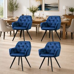 Dining Chairs Set of 4 Velvet Armchair Navy Blue Tufted Kitchen Seat