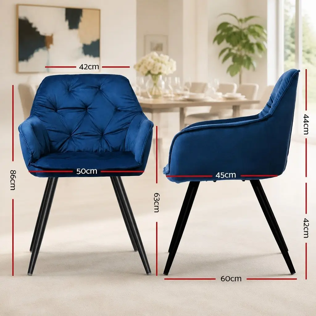 Dining Chairs Velvet Armchair Set of 4 Navy Blue Tufted Kitchen Seat