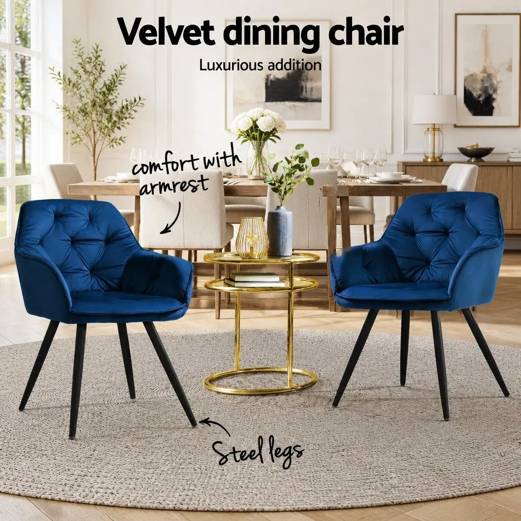 Dining Chairs Velvet Armchair Set of 4 Navy Blue Tufted Kitchen Seat
