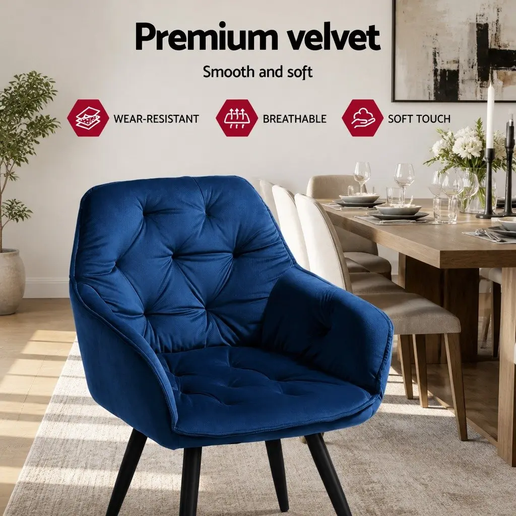 Dining Chairs Velvet Armchair Set of 4 Navy Blue Tufted Kitchen Seat