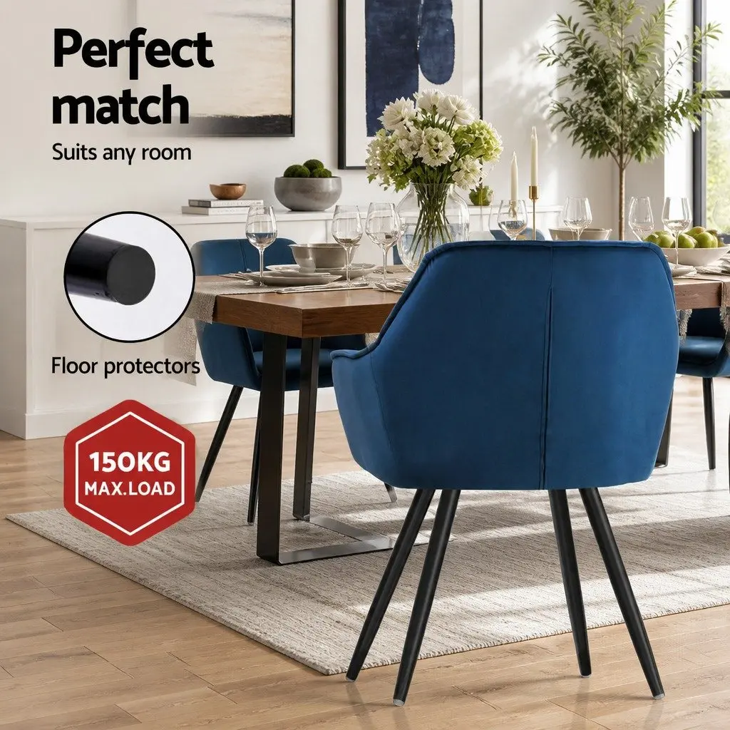 Dining Chairs Velvet Armchair Set of 4 Navy Blue Tufted Kitchen Seat