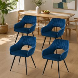 Dining Chairs Set of 4 Velvet Bucket Armchair Navy Blue Kitchen Lounge Seating