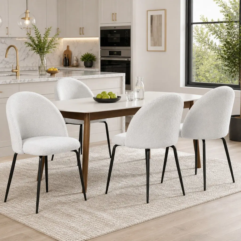 Dining Chairs Modern Upholstered Sherpa Fabric White Set of 4