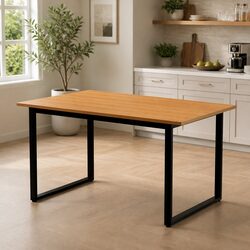 Dining Table 6 Seater Rectangular Kitchen Café 150cm Pine Black Wooden Metal