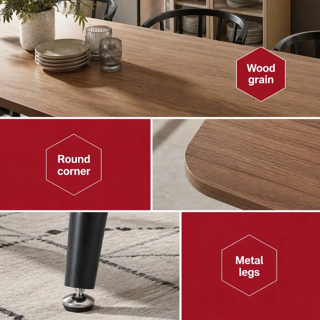 Dining Table Natural Wood Grain Top 120CM Rectangular Industrial Style 4 Seater Black Steel Legs