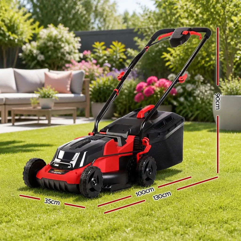 Cordless Lawn Mower 40V Lightweight 34cm Cutting Width Black and Red