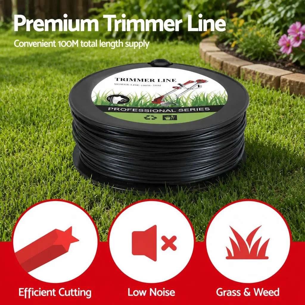 100M Whipper Snipper Trimmer Line 3.0mm Star Nylon String Cord Black Garden
