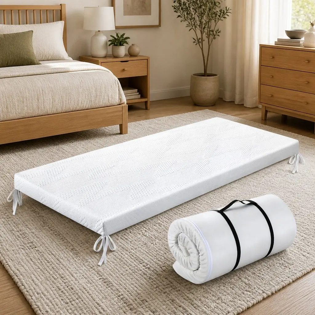 Gel Memory Foam Mattress Topper Portable 75cm x 170cm White