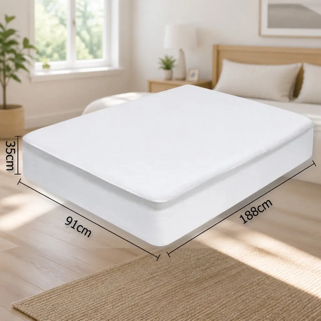 Single Mattress Protector Bamboo Fabric Waterproof Fitted Deep White