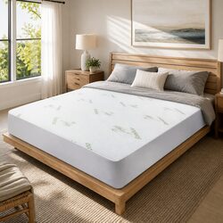 Bamboo Double Mattress Protector Waterproof Fitted Bed Cover White
