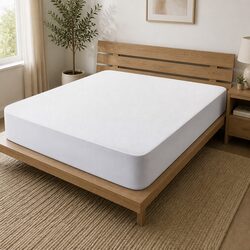 Queen Mattress Protector Bamboo Fabric Water-Resistant Fitted Bed Cover White