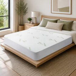 Queen Mattress Protector Bamboo Fabric Water-Resistant Fitted Bed Cover White