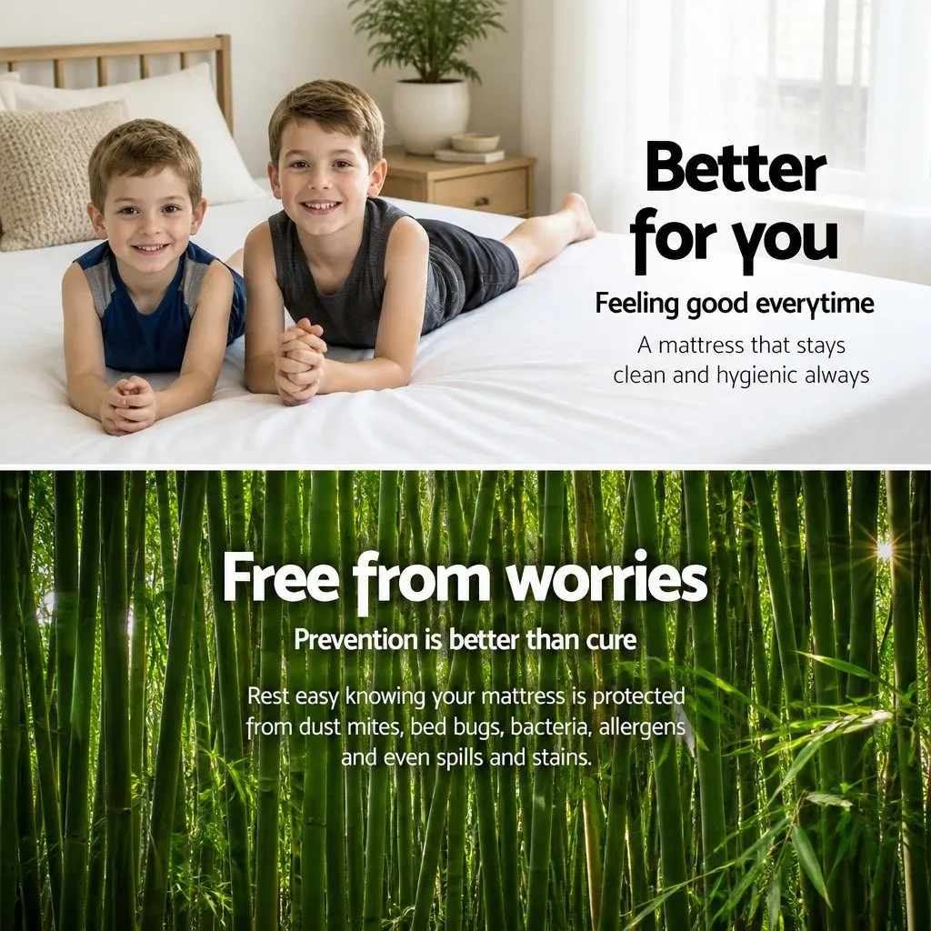 Mattress Protector Bamboo Fabric Water-Resistant Single White