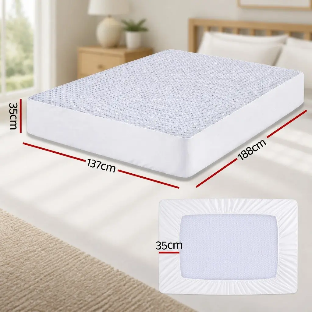 Mattress Protector Cooling Waterproof Deep Pocket Fitted Cover Double Size Blue