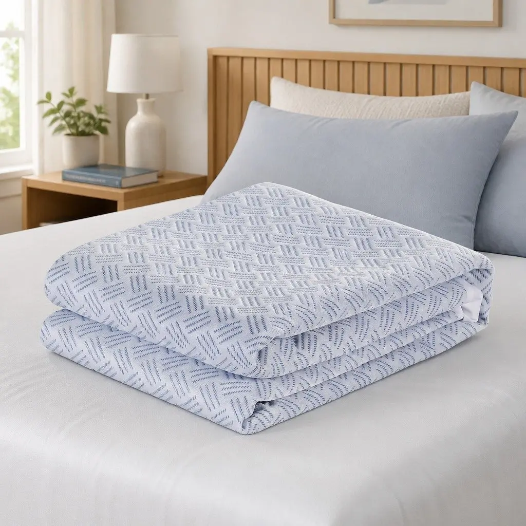 Mattress Protector Cooling Waterproof Deep Pocket Fitted Skirt King Single Blue
