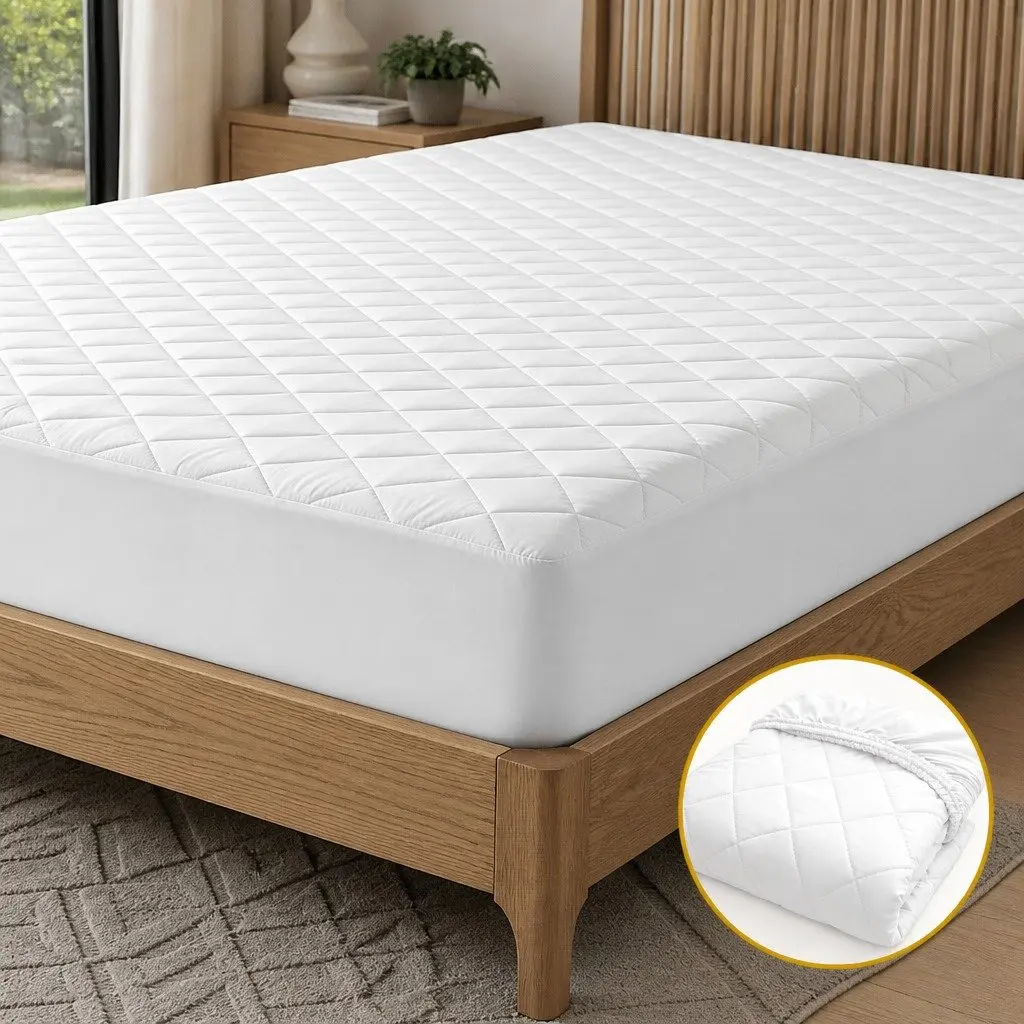 Waterproof Mattress Protector King Quilted Fitted Cotton Cover 40cm Deep Skirt