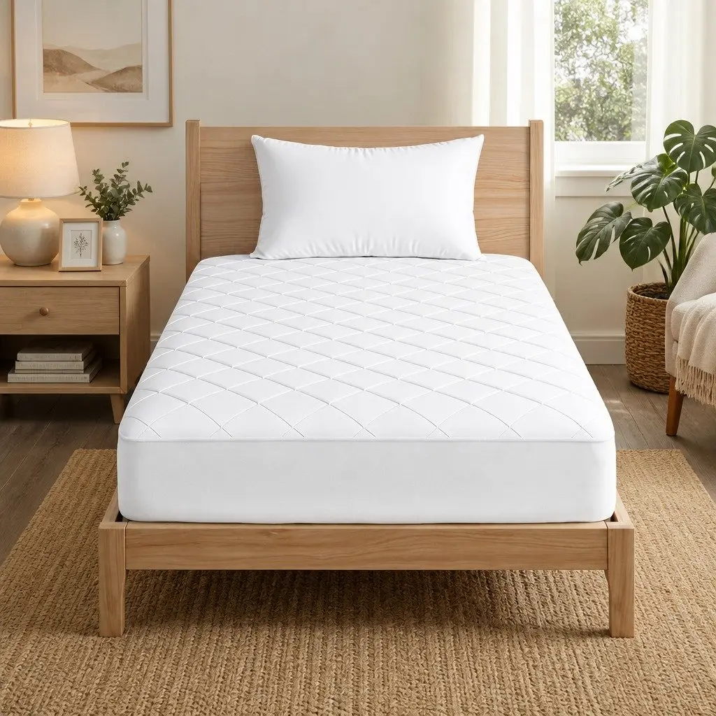 Waterproof Mattress Protector Cotton Quilted Single Size White Fitted Sheet