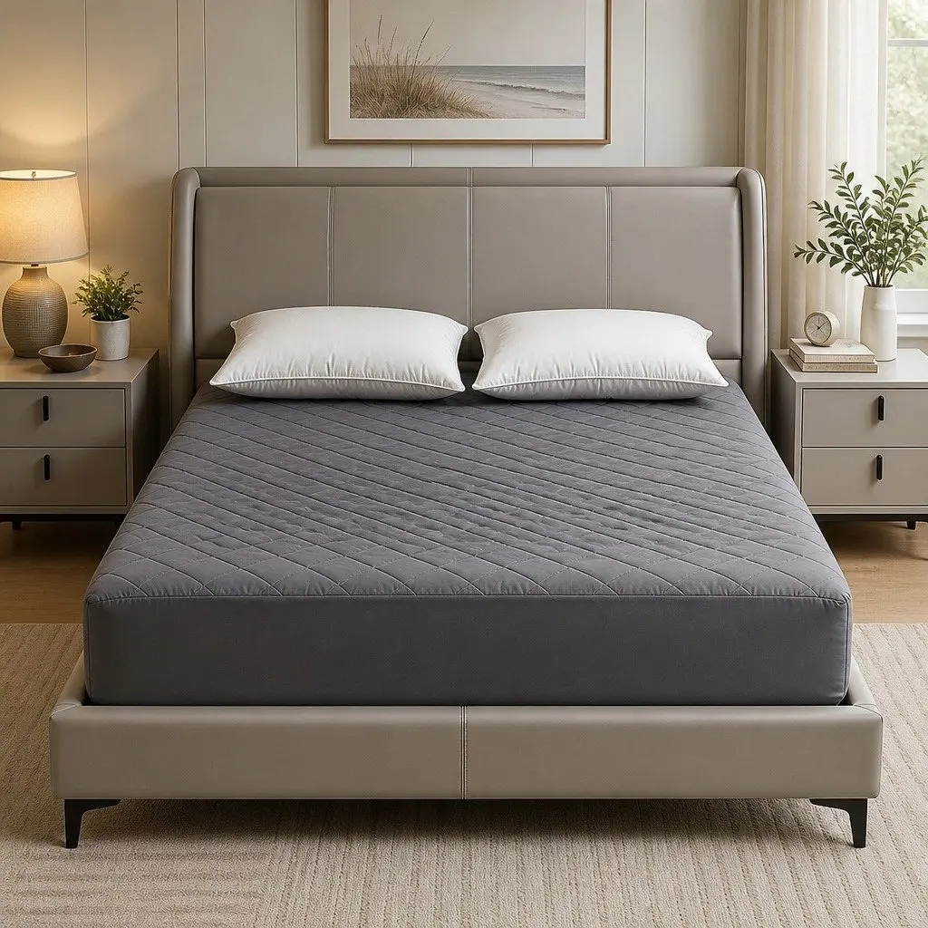 Microfiber Mattress Protector 360° Elastic Fitted Skirt Queen Size Grey Washable