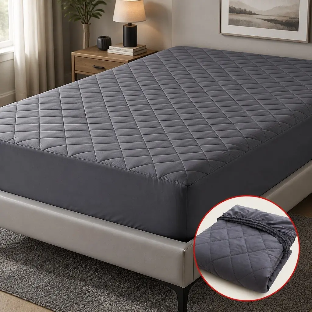 Single Mattress Protector Water-Resistant Deep Pocket 35cm Fitted Elastic Skirt