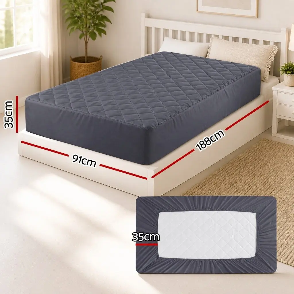 Single Mattress Protector Water-Resistant Deep Pocket 35cm Fitted Elastic Skirt