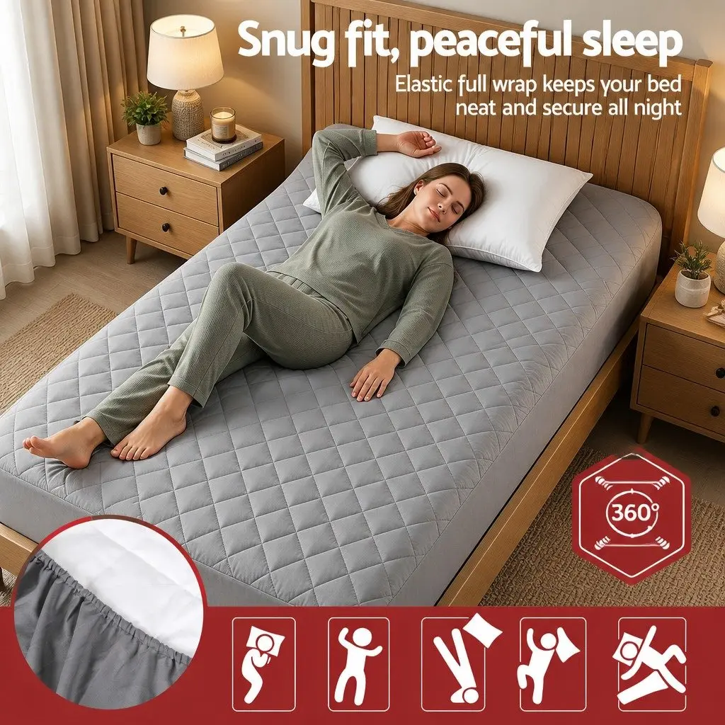 Single Mattress Protector Water-Resistant Deep Pocket 35cm Fitted Elastic Skirt