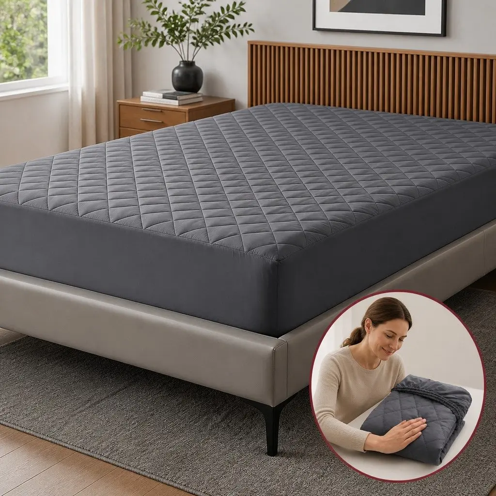 Mattress Protector Water-Resistant Microfiber King Single 360° Elastic Deep Grey
