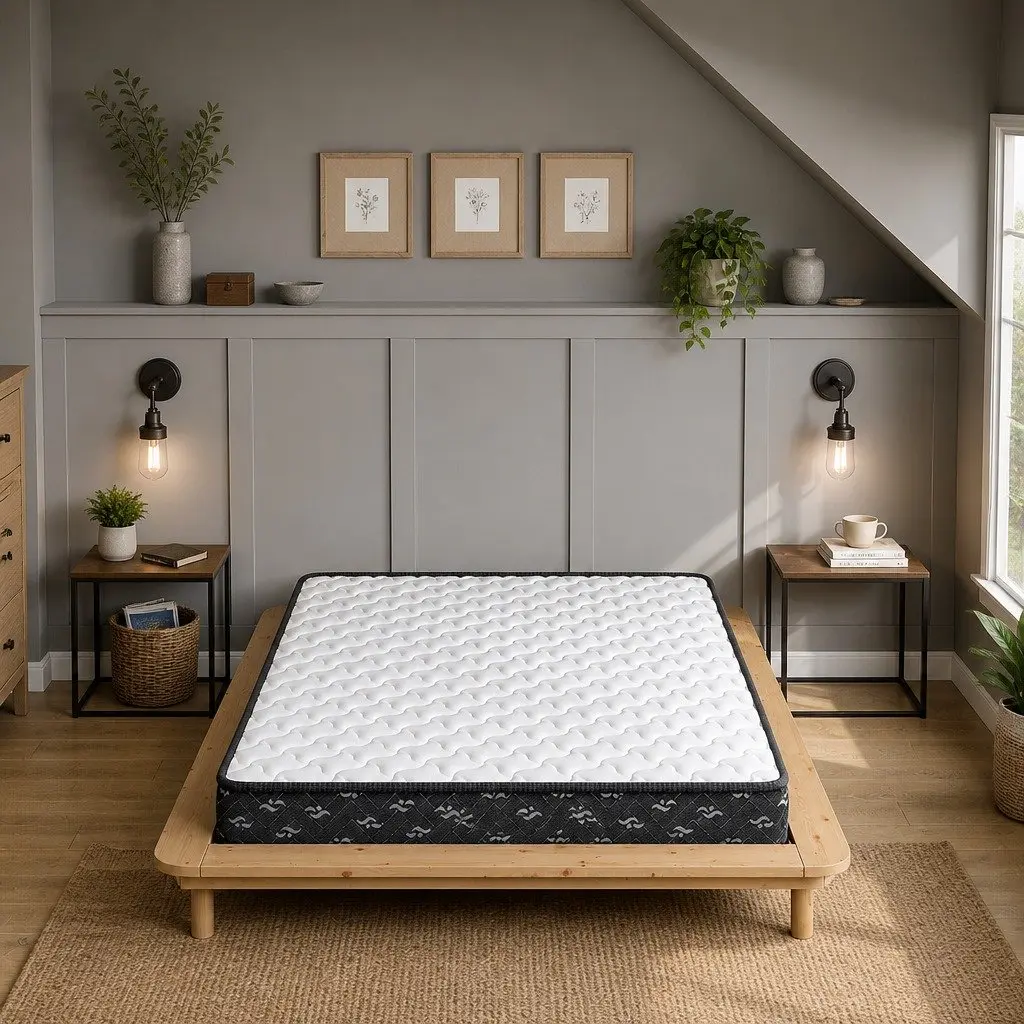 Single Spring Mattress Bonnell Coil 16cm Thick Medium Soft Hypoallergenic Dust Mite Resistant White and Black