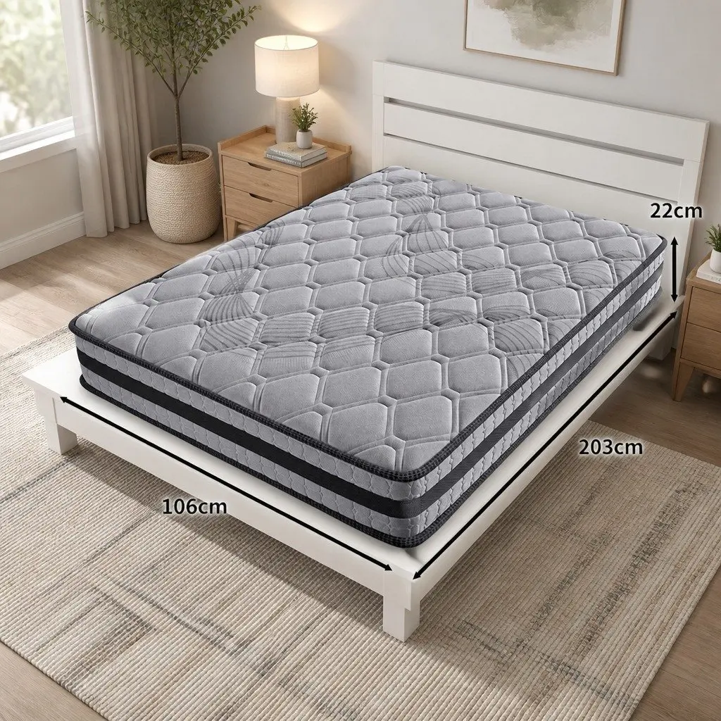 Pocket Coil Spring Mattress 5-Zone Sleep Support Medium Firm King Single Grey