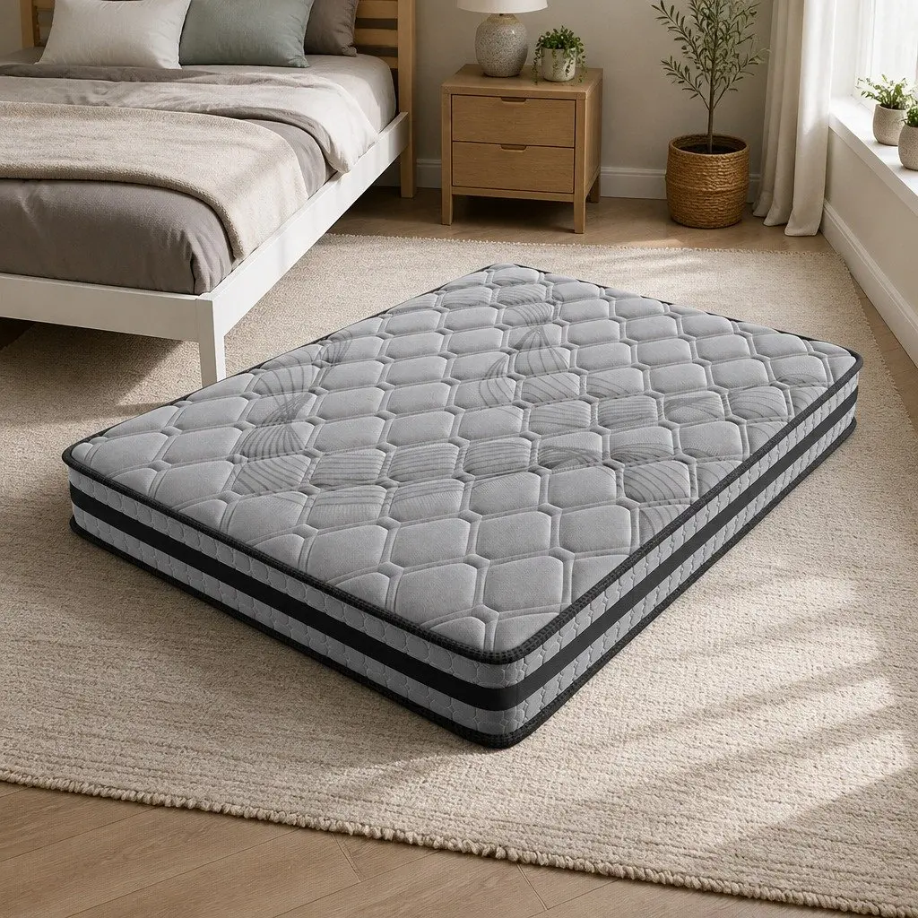 Queen Pocket Coil Spring Mattress Medium Firm Support Breathable Grey