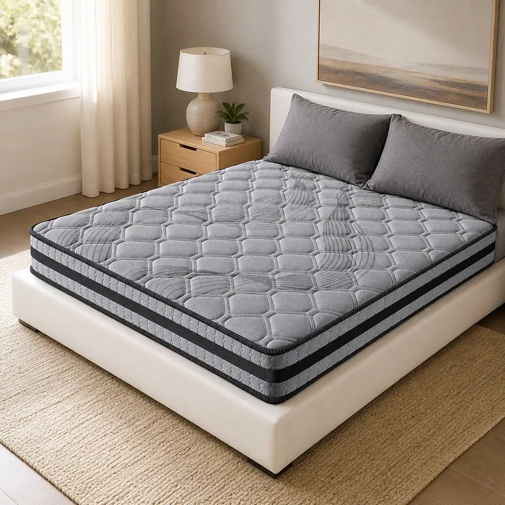 Queen Pocket Coil Spring Mattress Medium Firm Support Breathable Grey
