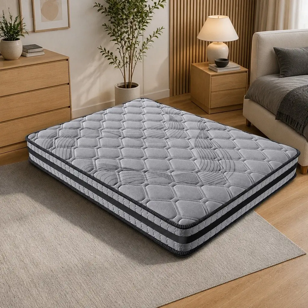 Pocket Spring Mattress 5-Zone Medium Firm Support Single Grey Knitted Fabric