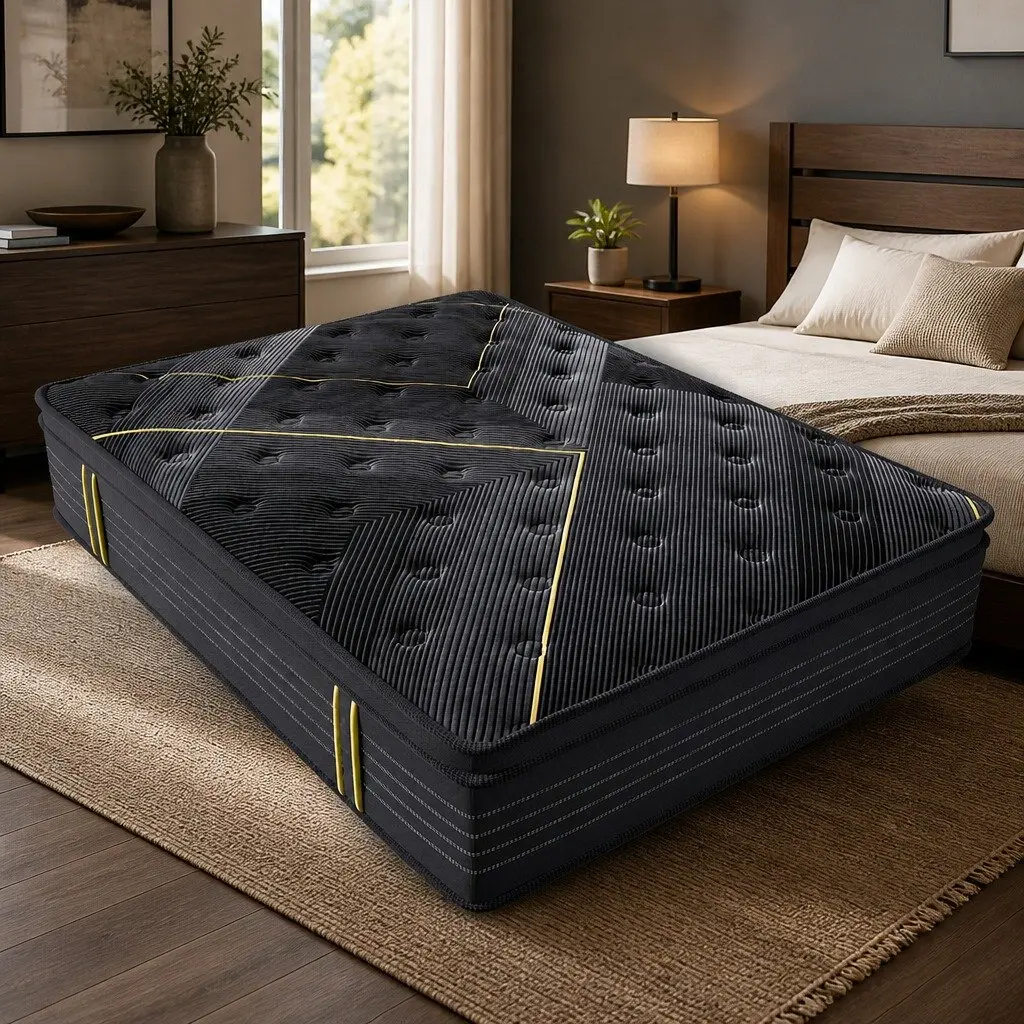 King Single Spring Mattress Bamboo Charcoal Pocket Spring Euro Top Support Black 35cm Thickness