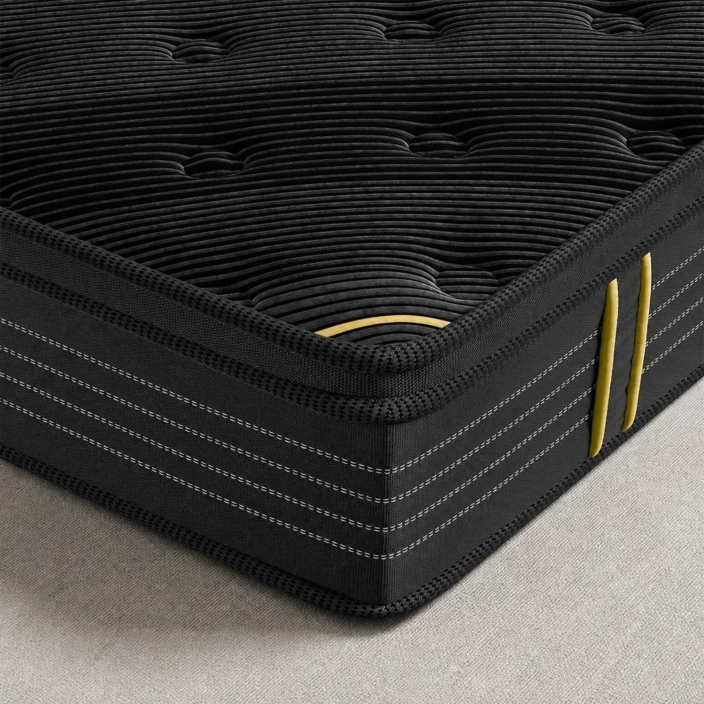 King Single Spring Mattress Bamboo Charcoal Pocket Spring Euro Top Support Black 35cm Thickness