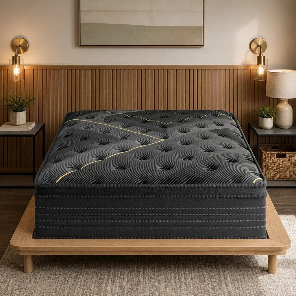 King Single Spring Mattress Bamboo Charcoal Pocket Spring Euro Top Support Black 35cm Thickness