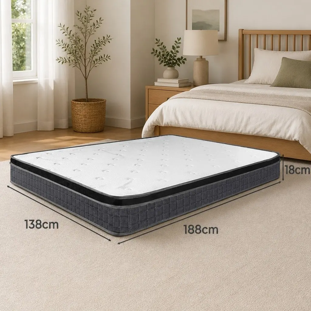 Double Bonnell Spring Mattress Medium Firmness 18cm Thick White Vacuum Packed