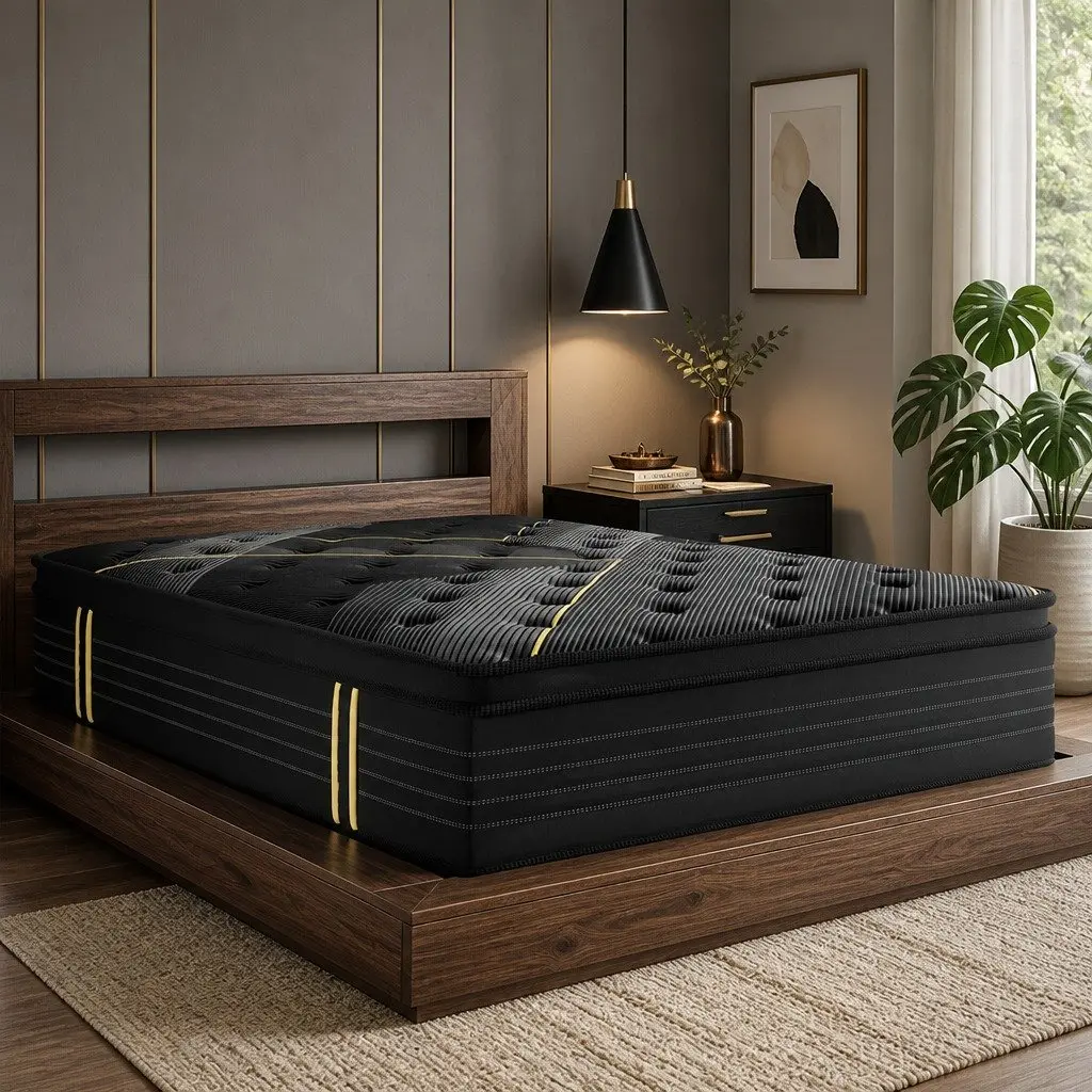 Queen Mattress Bamboo Charcoal Pocket Spring Foam Support 203cm L x 153cm W Black