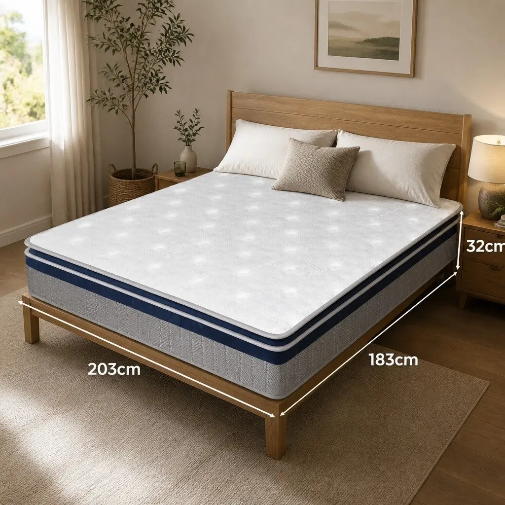 King Mattress Pillow Top 32CM High Density Foam Pocket Spring White