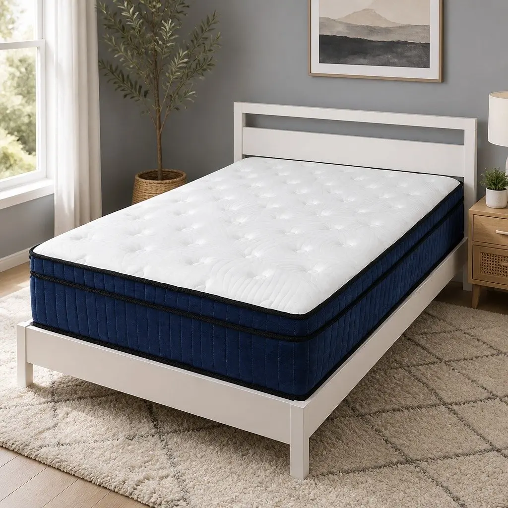 Pocket Spring Mattress 7 Zone Orthopedic Support Medium Firm Single Bed Hybrid Foam White and Blue 34cm