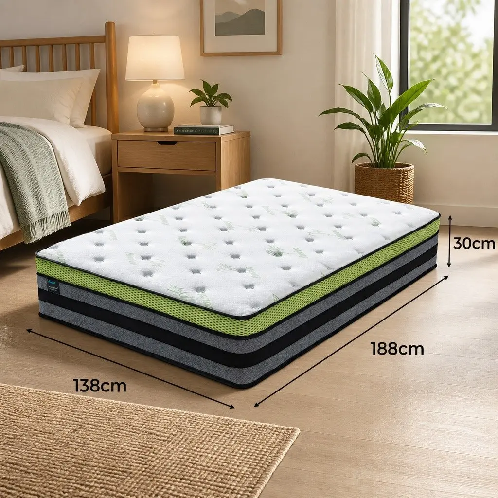 Double Pocket Spring Mattress Medium-Firm 7-Zone Support Cool Gel Memory Foam