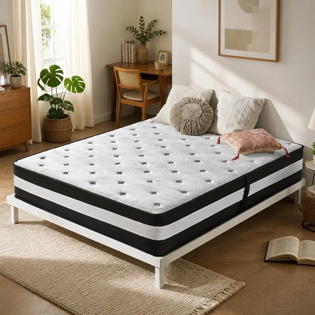 Single Cooling Mattress 5 Zone Pocket Spring 25cm Medium Firm Gel Memory Foam Black or White