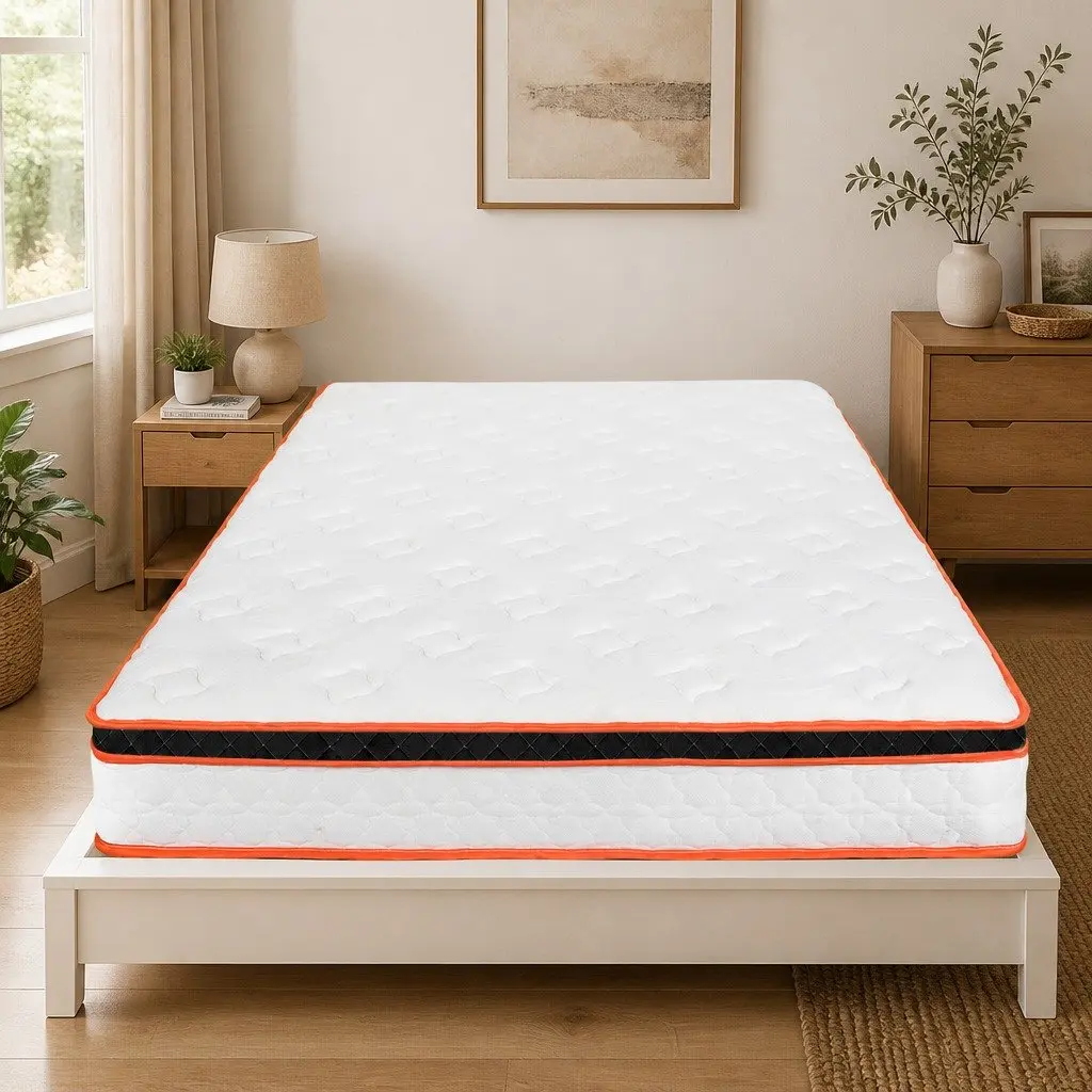 Pocket Spring Mattress 7 Zone Medium Firm Double Hybrid Foam Support Orthopedic White Orange Black