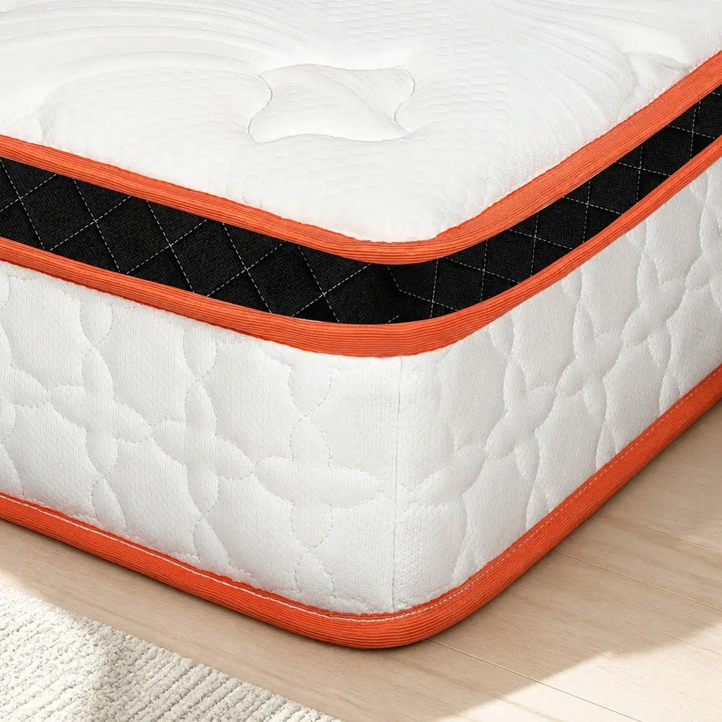 Pocket Spring Mattress 7 Zone Medium Firm Double Hybrid Foam Support Orthopedic White Orange Black