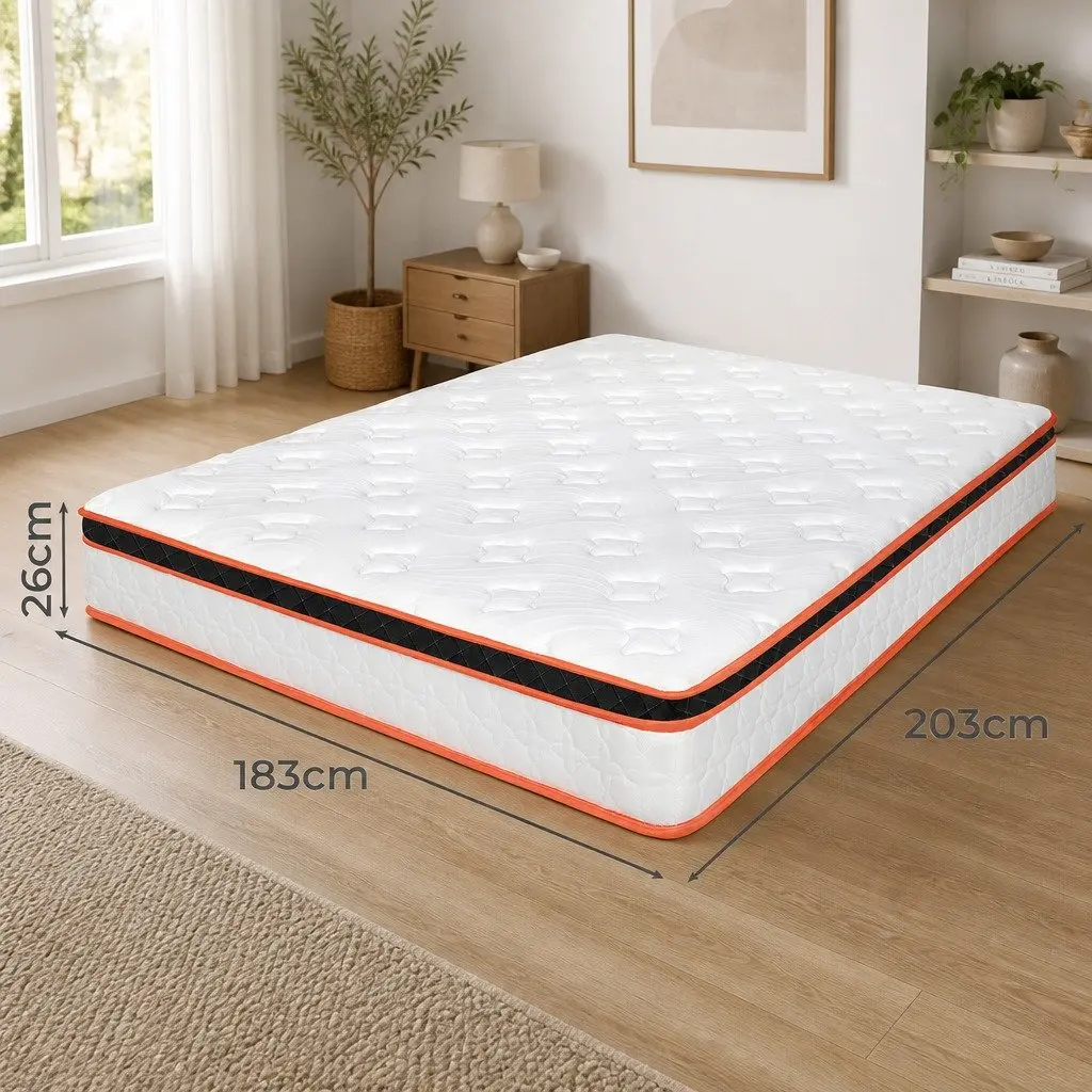 Pocket Spring Mattress 7 Zone Hybrid Foam Medium Firm King Size White Orange Black